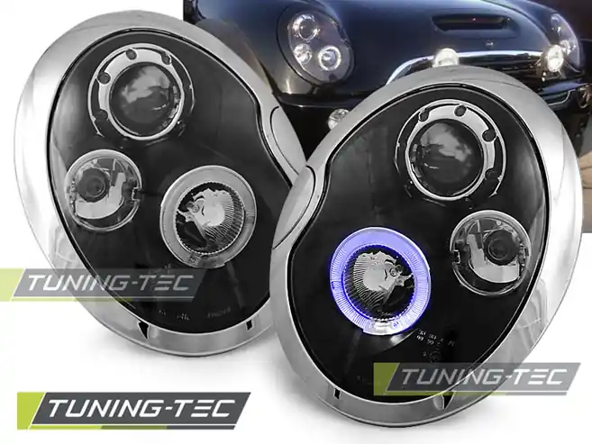 Expediere rapidă FARURI ANGEL EYES NEGRE pentru BMW MINI (COOPER) 2001-2004