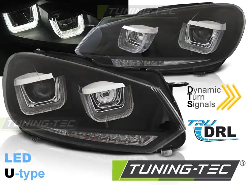 Reducere specială FARURI U-LED LIGHT DRL BLACK SEQ pentru VW GOLF 6 2008-2012