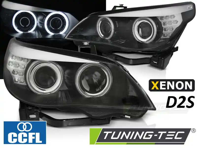 Ofertă limitată FARURI XENON D2S CCFL ANGEL EYES INDICATOR LED NEGRU pentru BMW E60/E61 2003-2004