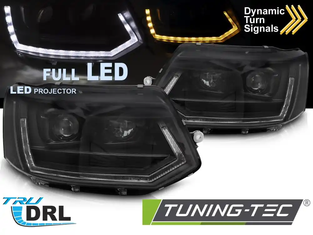 FARURI FULL LED TUBE LIGHT T6 LOOK BLACK DRL SEQ pentru VW T5 2010-2015 Transport gratuit