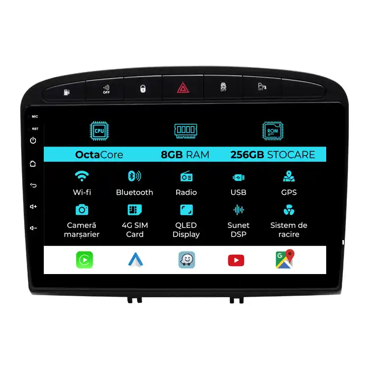 Navigatie Dedicata Peugeot 308 408 (2008-2013), 9Inch, 8Gb Ram, 256Gb Stocare, Carplay Discount