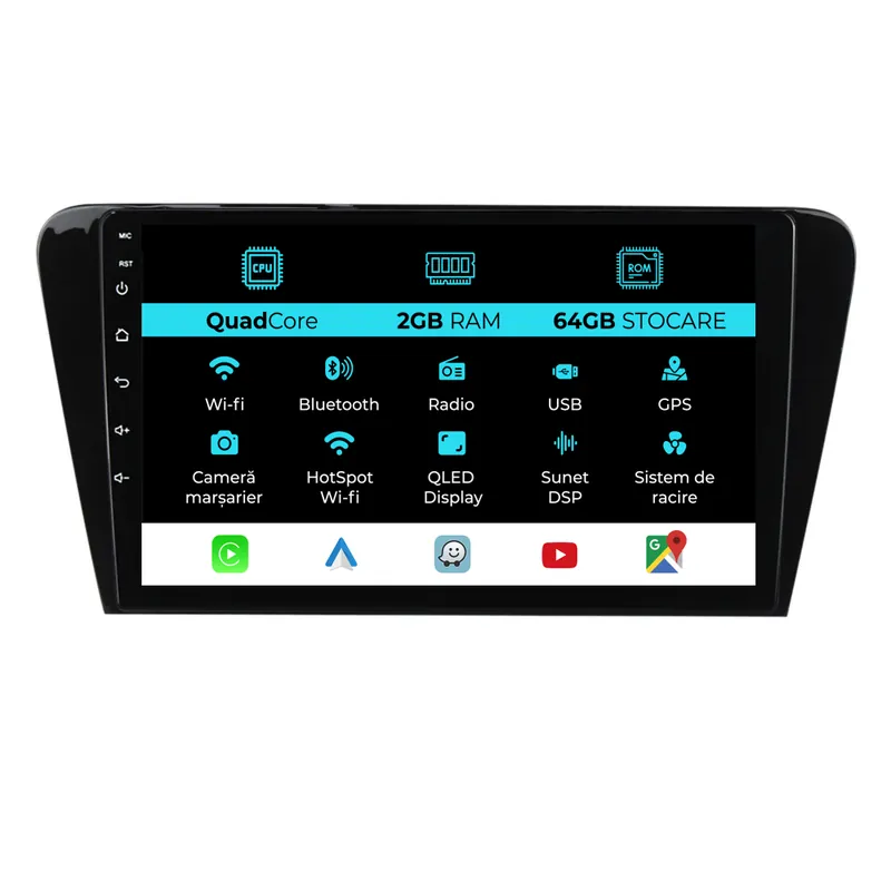 Doar azi Navigatie Android Dedicata Skoda Octavia 3 (2013 – 2018) 10 Inch, 2Gb Ram, 64Gb stocare, Carplay