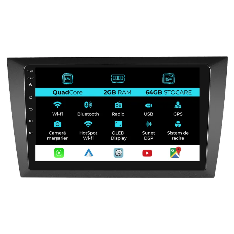 Navigatie Android Dedicata Volkswagen Golf 6 (2009 – 2013), 9 Inch, 2Gb Ram, 64Gb stocare, Carplay Preț redus