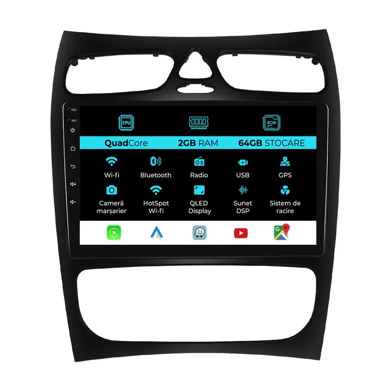 Navigatie Dedicata Mercedes C-Class W203 CLK W209 (2000 – 2005), 9Inch, 2Gb Ram, 64Gb Stocare, Carplay Retur ușor
