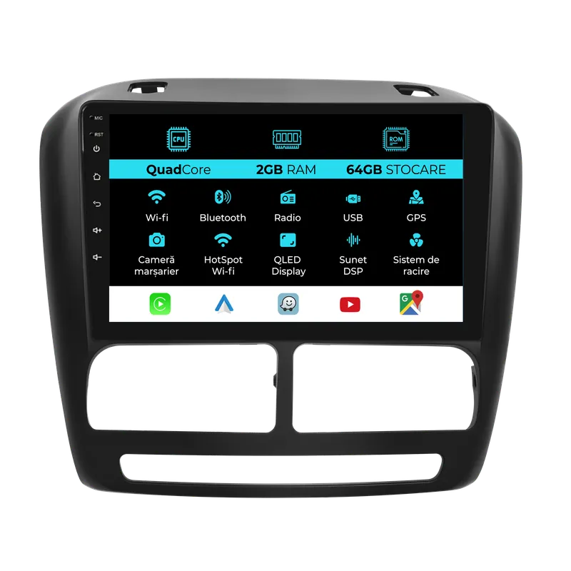 Navigatie Dedicata Fiat Doblo (2010-2015), 10Inch, 2Gb Ram, 64Gb Stocare, Carplay Plată sigură