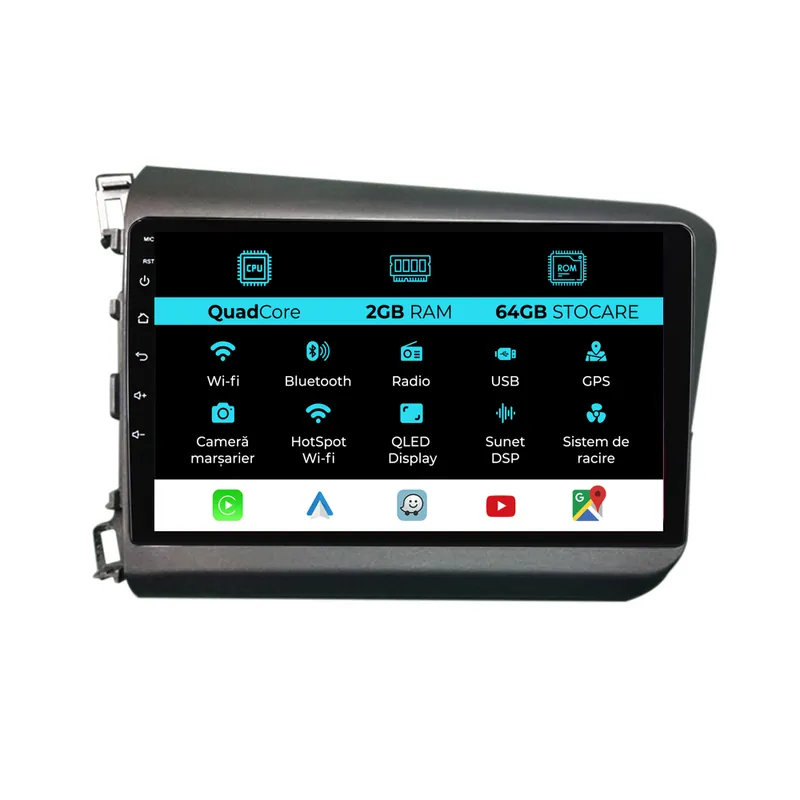 Navigatie Dedicata Honda Civic IX Sedan (2011-2015), 9Inch, 2Gb Ram, 64Gb Stocare, Carplay Cumpărături sigure
