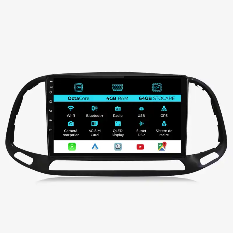 Navigatie Dedicata Fiat Doblo (2015-2019), 9Inch, 4Gb Ram, 64Gb Stocare, Carplay Super ofertă