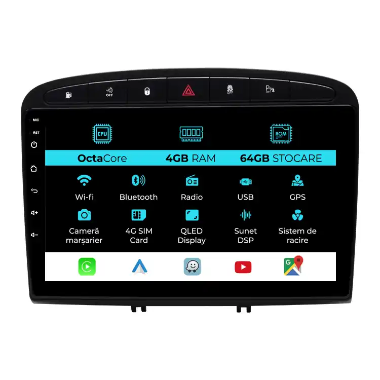 Navigatie Dedicata Peugeot 308 408 (2008-2013), 9Inch, 4Gb Ram, 64Gb Stocare, Carplay Premium