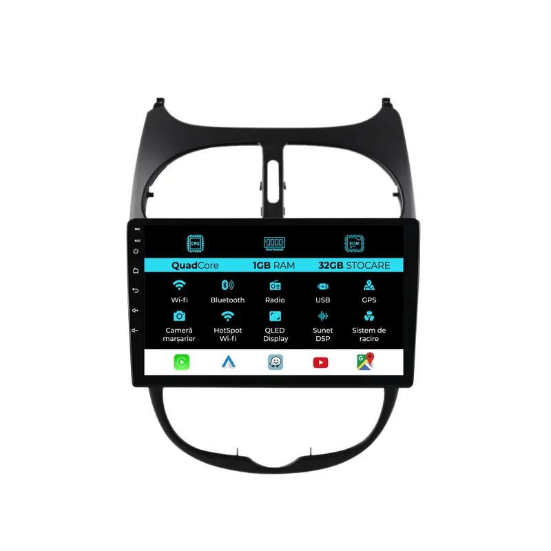 Livrare rapidă Navigatie Dedicata Peugeot 206 (2001-2008), 9Inch, 1Gb Ram, 32Gb Stocare, Carplay