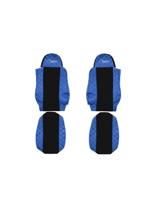 Cel mai vândut Set 2 huse scaun camion F-Core, Piele-ECO, pentru DAF 95 XF, CF 85, LF 45, LF 55, XF 105, XF, Albastru/ Negru