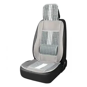 Preț mic Husa scaun auto cu bile de masaj, suport lombar si tetiera, dimensiuni 131 x 46 cm, culoare Gri