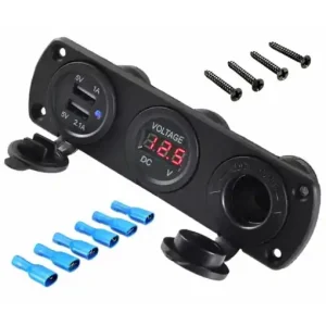 Priza de Bricheta Universala, etansa, cu Voltmetru si incarcare 2 x USB, pentru vehicule offroad, ATV, SSV, quad, moto sau utilaje agricole, alimentare 12V Nu rata