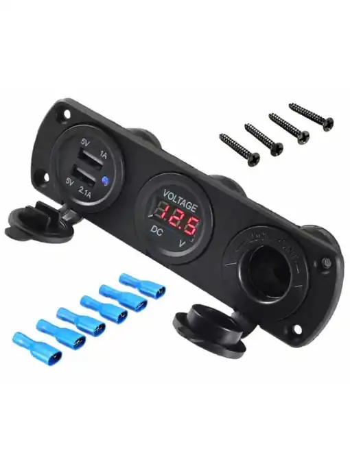 Priza de Bricheta Universala, etansa, cu Voltmetru si incarcare 2 x USB, pentru vehicule offroad, ATV, SSV, quad, moto sau utilaje agricole, alimentare 12V Nu rata