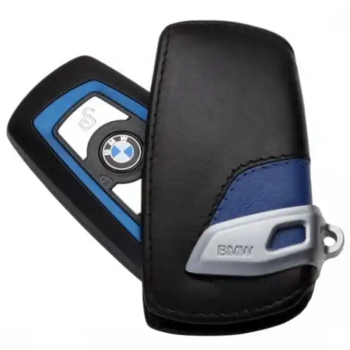Husa protectie cheie originala BMW - M Sport Line - piele neagra / albastra Ieftin