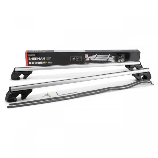 Preț redus Bare transversale Menabo Sherman Silver pentru Dacia Sandero Stepway 2013-2020,sistem prindere pe bare longitudinale