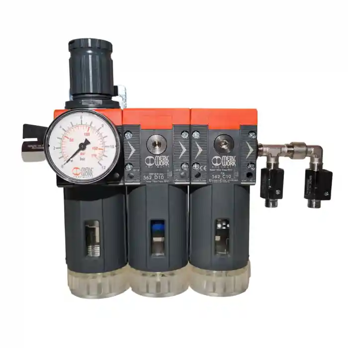 Promoție Baterie filtrare aer comprimat, MW B300, filtrare aer vopsitorie cu regulator, baterie 3 filtre, pana la 0.003 microni cu carbon activ, debit 800 l/min