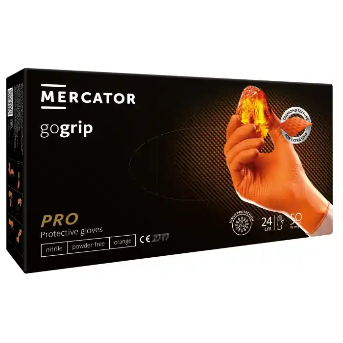 Vezi acum Manusi Nitril, Mercator GoGrip, culoare portocaliu, cutie 50 buc