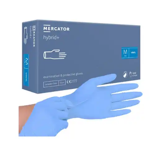 Premium Manusi vinil-nitril, Mercator hybrid+, culoare albastru, cutie100 buc