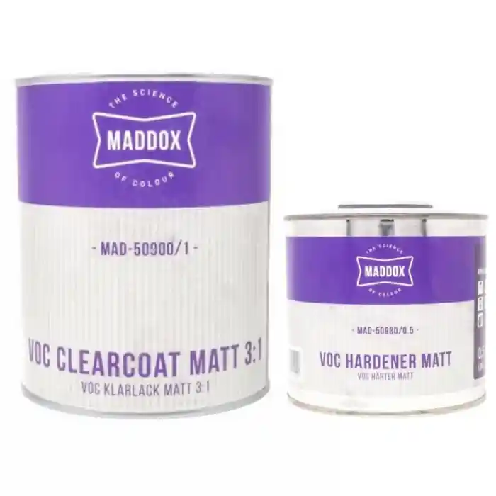Pachet lac auto mat, Maddox 50900 VOC 3:1 Matt Clercoat, cantitate 1 litri lac si 0.5 litri intaritor Plată sigură