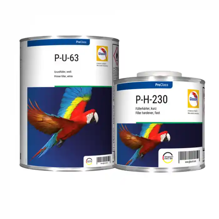 Popular Filler acrilic, Glasurit P-U-63 4:1, culoare alb / negru, gramaj 4 litri filler + 1 litru intaritor