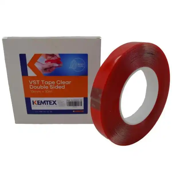Banda dublu adeziva acrilica, Kemtex 12.30820, transparent, lipire permanenta, latime la alegere, lungime 10 metri Cumpărături sigure