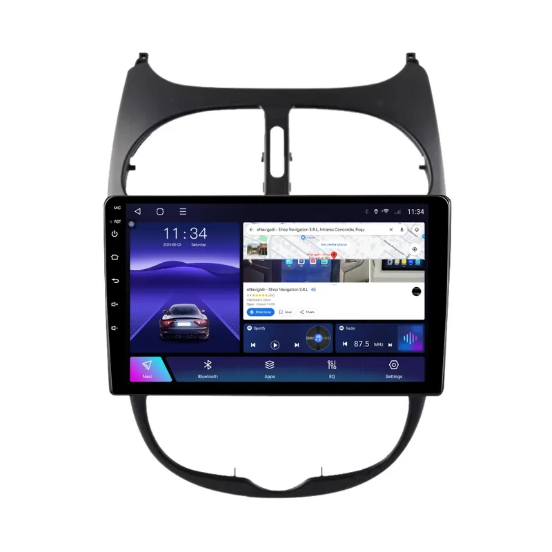Ultima șansă Navigatie Peugeot 206 (1998-2009) cu Android, 8GB RAM, 128GB ROM, Ecran QLED 9" Touchscreen, CarPlay Wireless, DSP Pro