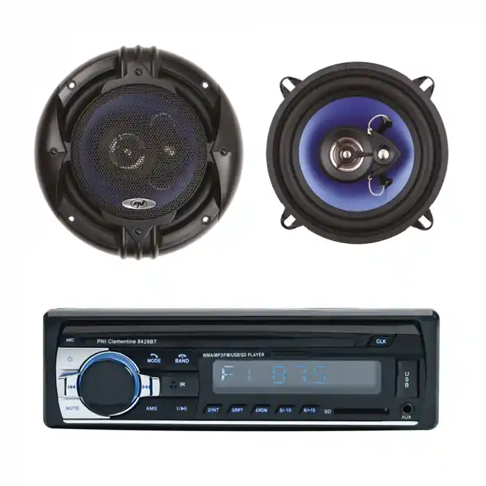 Promoție Pachet Radio MP3 player auto PNI Clementine 8428BT 4x45w + Boxe auto coaxiale PNI HiFi650, 120W, 16.5 cm, 3 cai, set 2 difuzoare